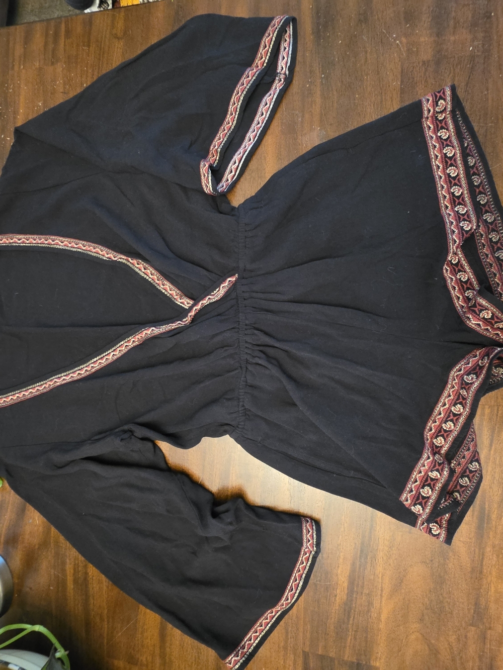 Forever 21 Black Long Sleeve Romper Boho Embroidered Geometric Trim